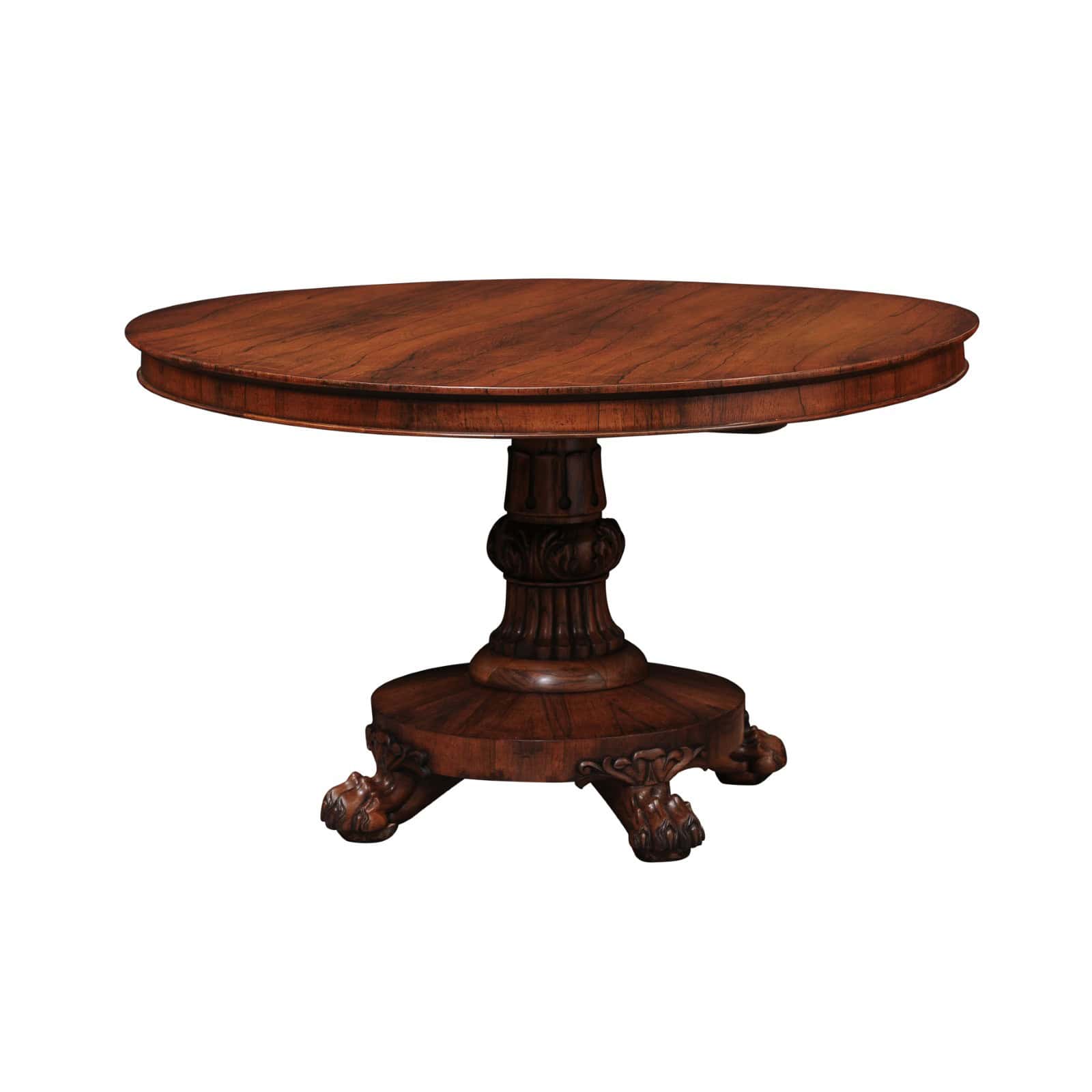 English 19th Century William IV Roswood Pedestal Center Table with Paw Feet - Image 2