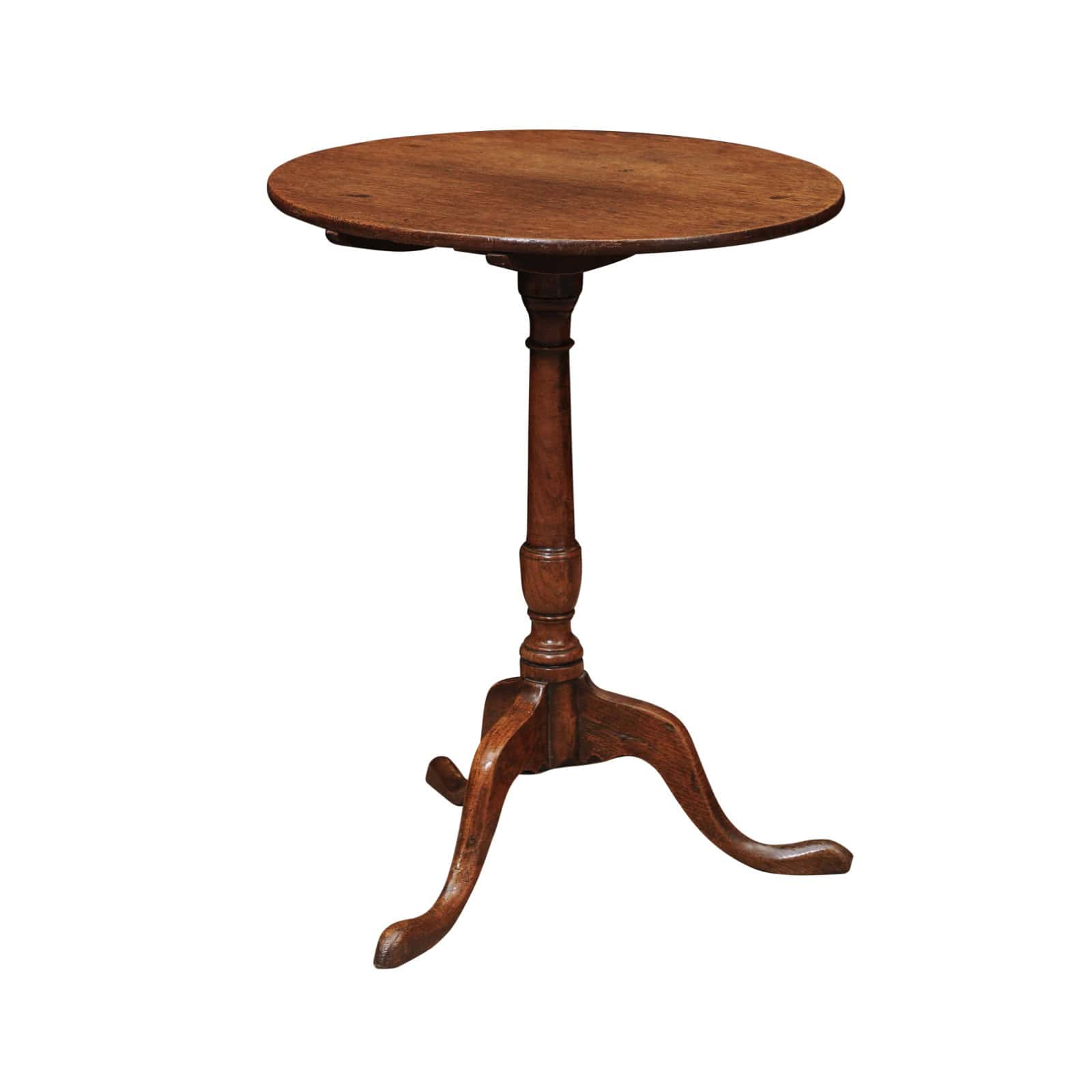 English Late 18th Century Oak Round Tilt Top Table with Tripod Base & Pad Feet - Image 3