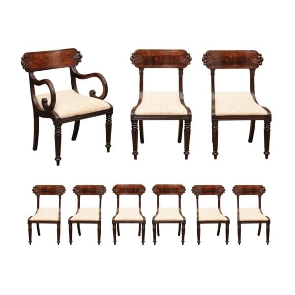 Matched Set of 9 William IV Carved Mahogany Dining Chairs with 1 Arm and 8 Sides - Image 2