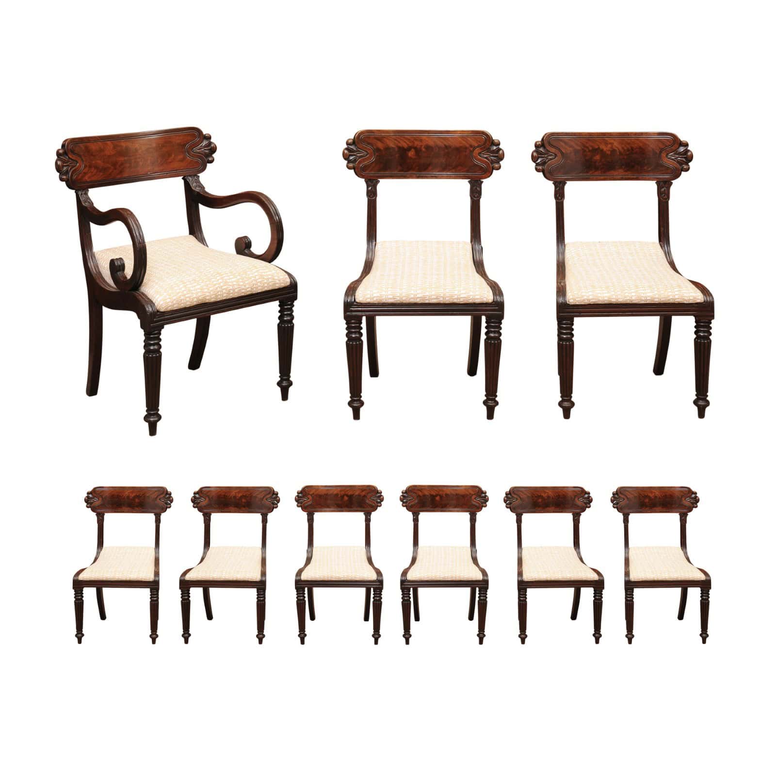 Matched Set of 9 William IV Carved Mahogany Dining Chairs with 1 Arm and 8 Sides - Image 2