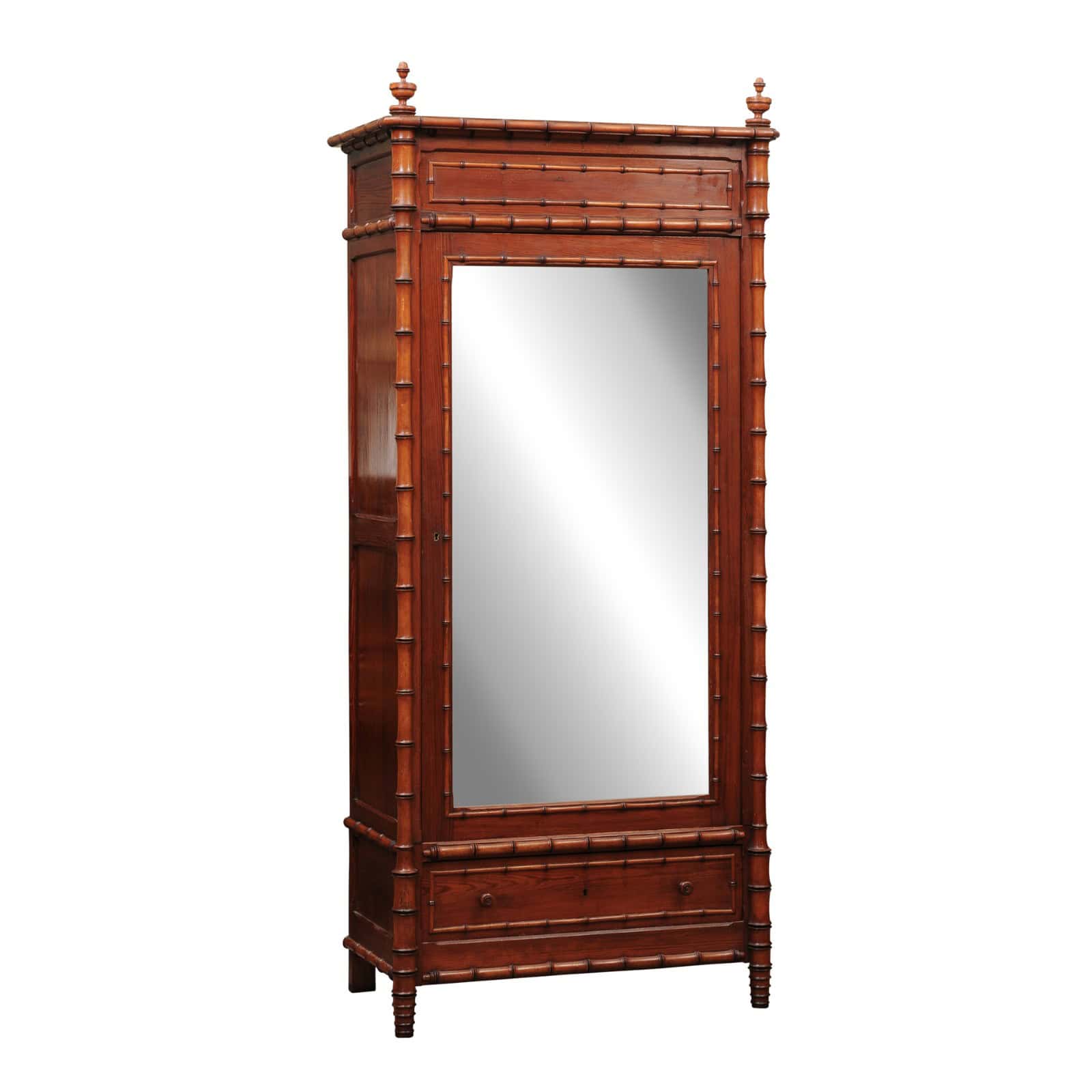 Late 19th Century English Faux Bamboo Cabinet with Mirrored Door and Interior Shelving - Image 2