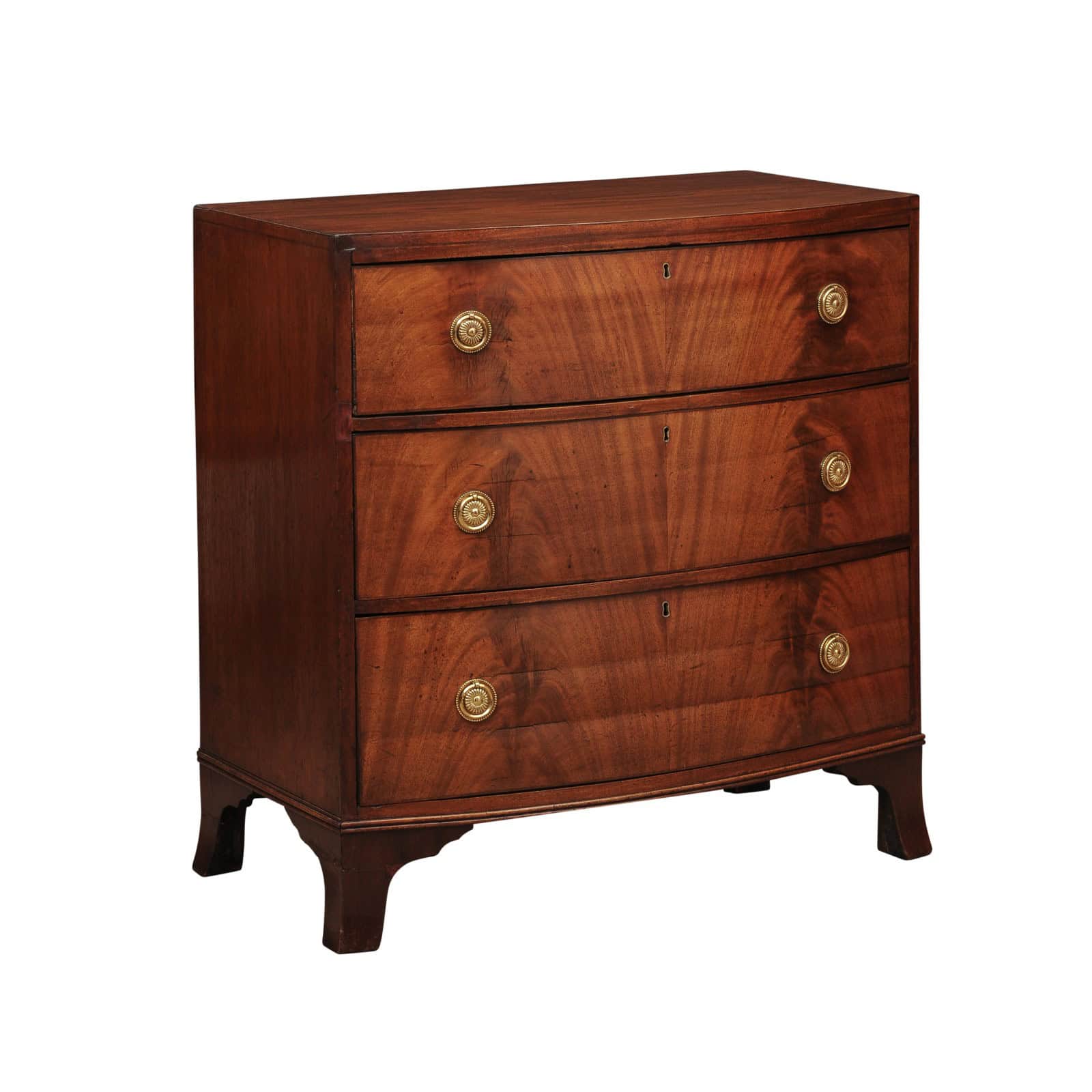 Small English 19th Century Bowfront Mahogany Chest with 3 Drawers and Bracket Feet - Image 2