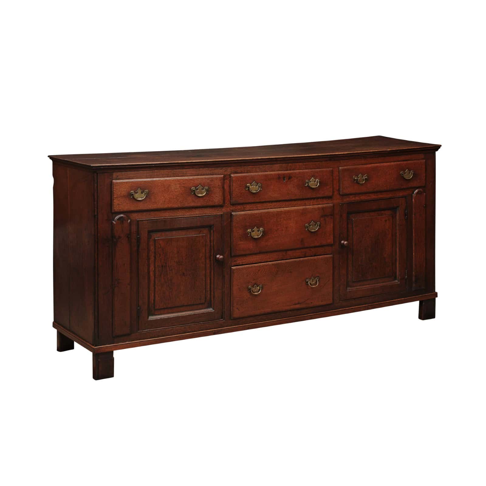 English 18th Century Oak Dresser Base with 2 Flanking Cabinets and 5 Drawers - Image 2
