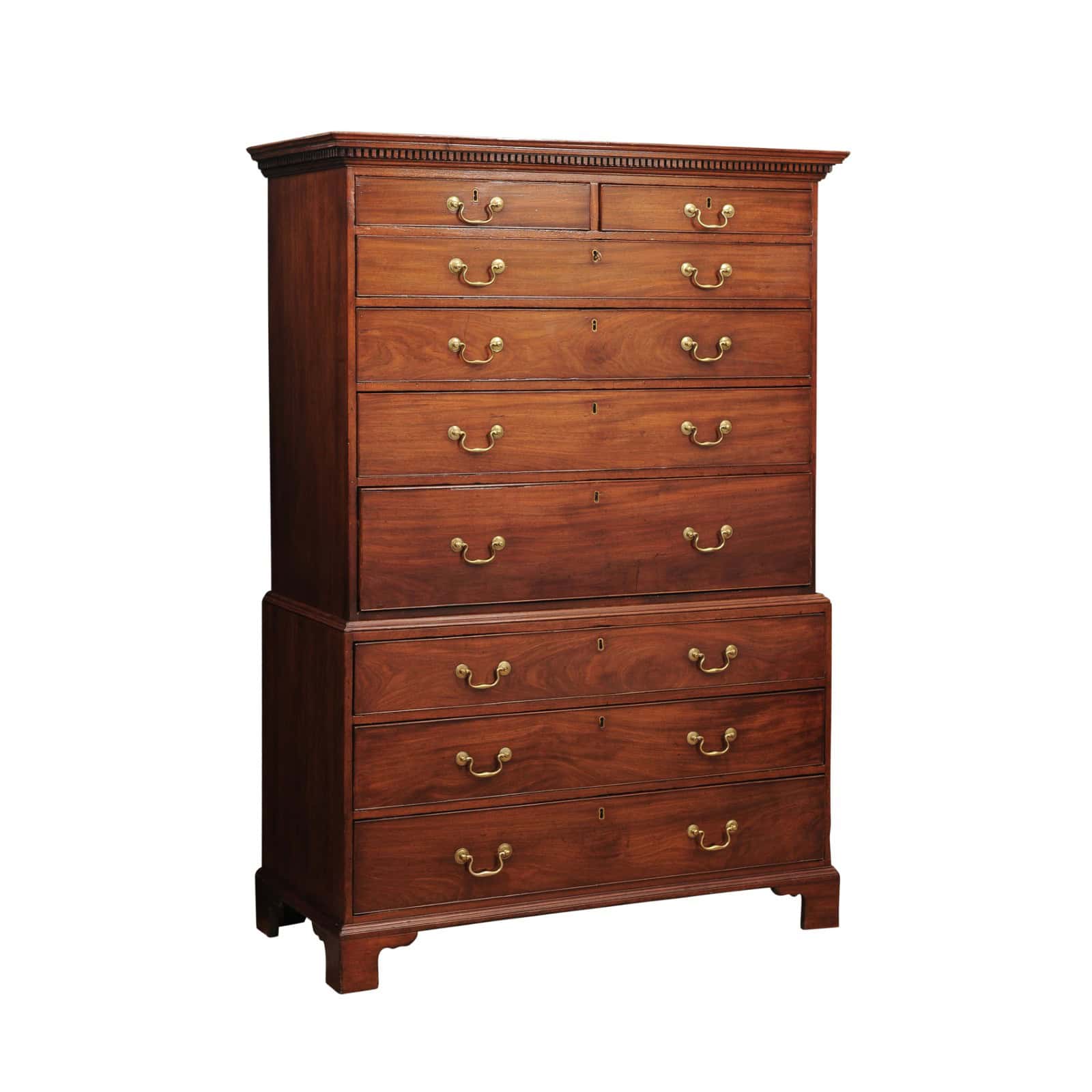 Late 18th Century George III Mahogany Chest on Chest with Secretary Drawer, Dental Moulded Detail and Bracket Feet - Image 2
