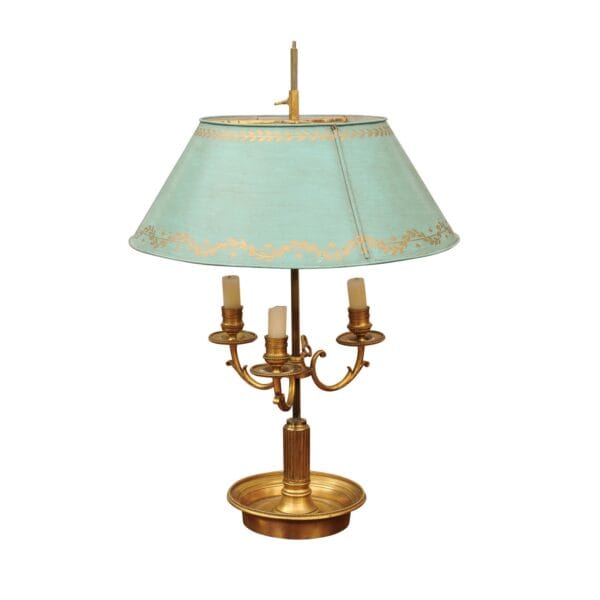 French Bouillotte Lamp in Bronze and Blue Tole Shade, 20th Century - Image 2