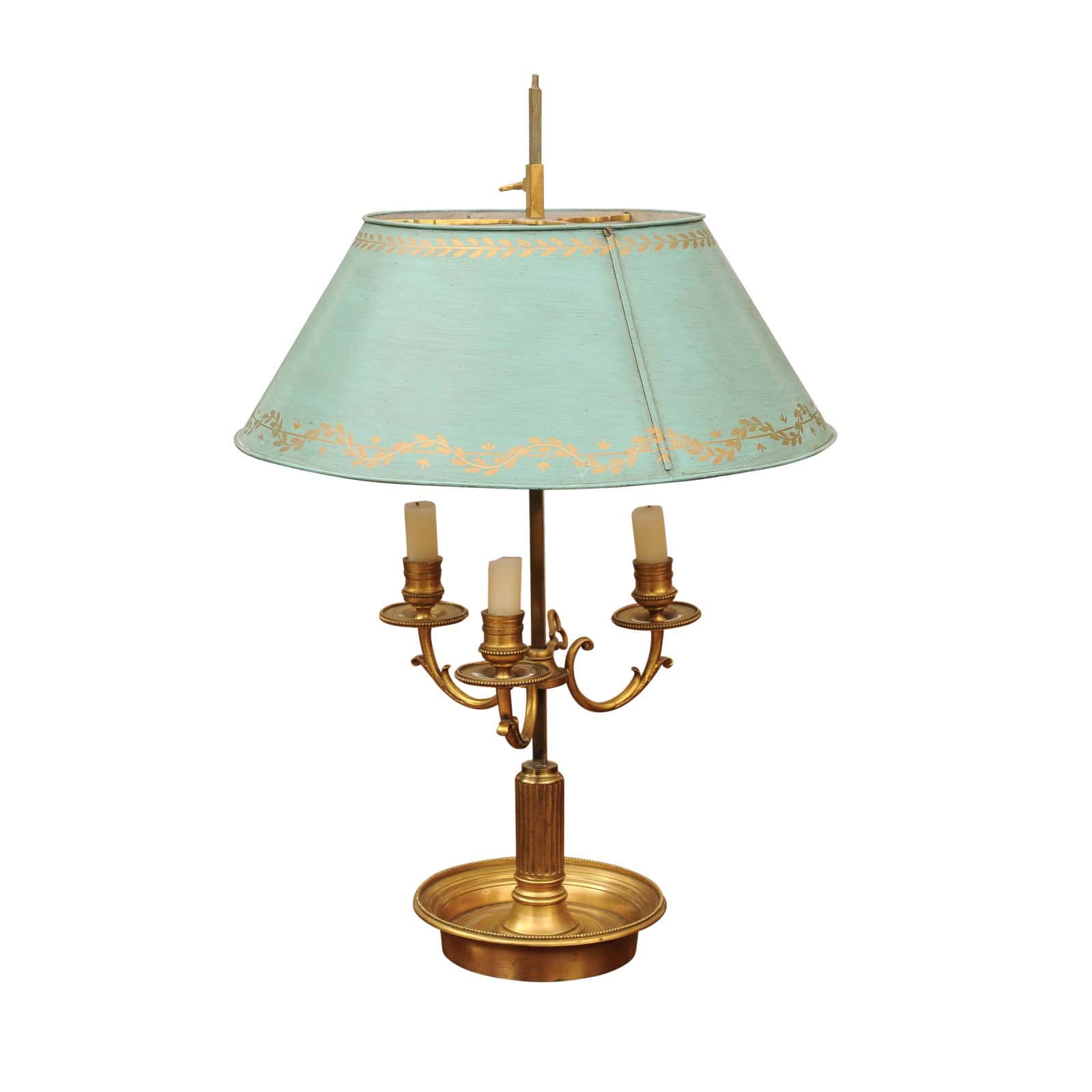 French Bouillotte Lamp in Bronze and Blue Tole Shade, 20th Century - Image 2