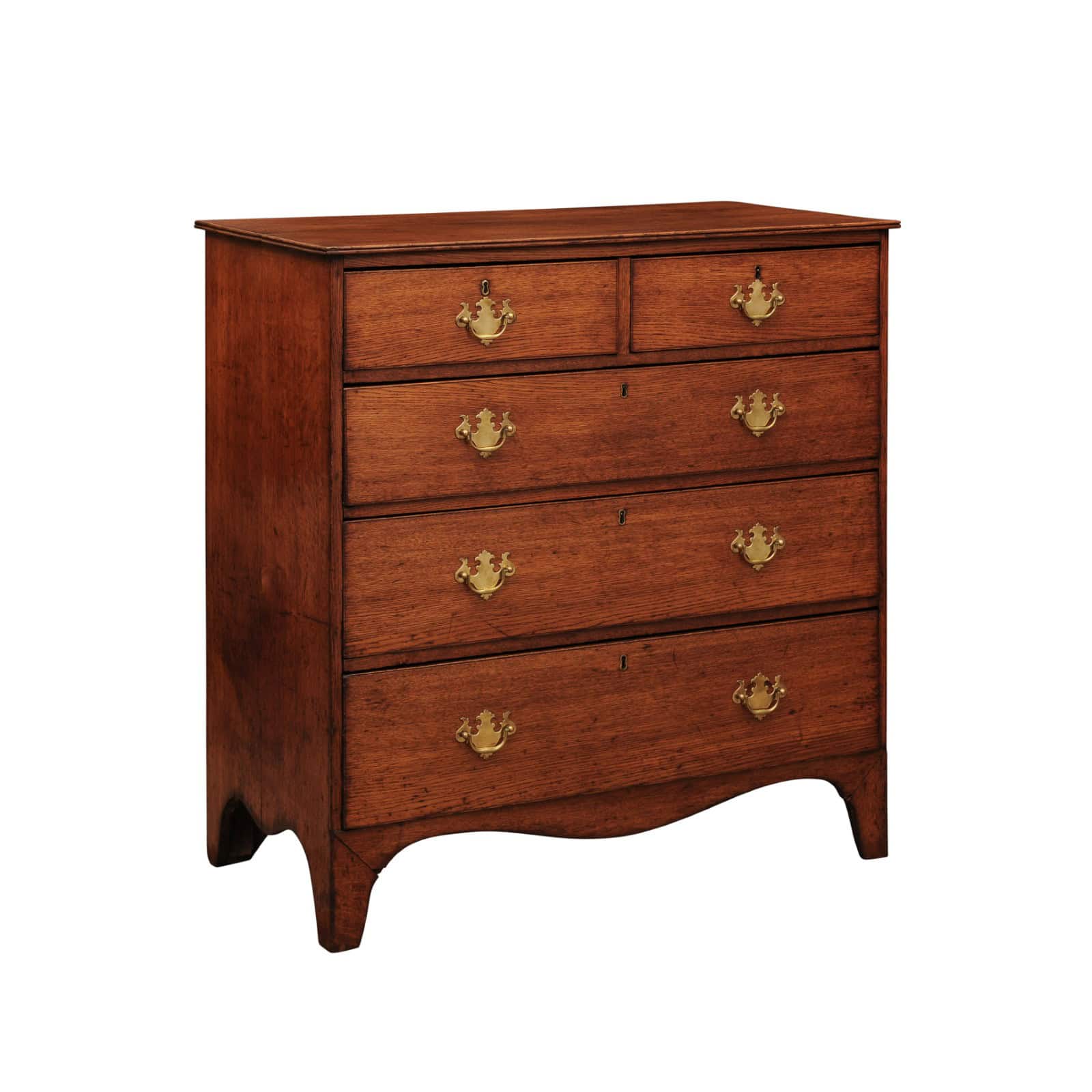 19th Century English Oak Chest with Straight Front, 5 Drawers and Splayed Legs - Image 2