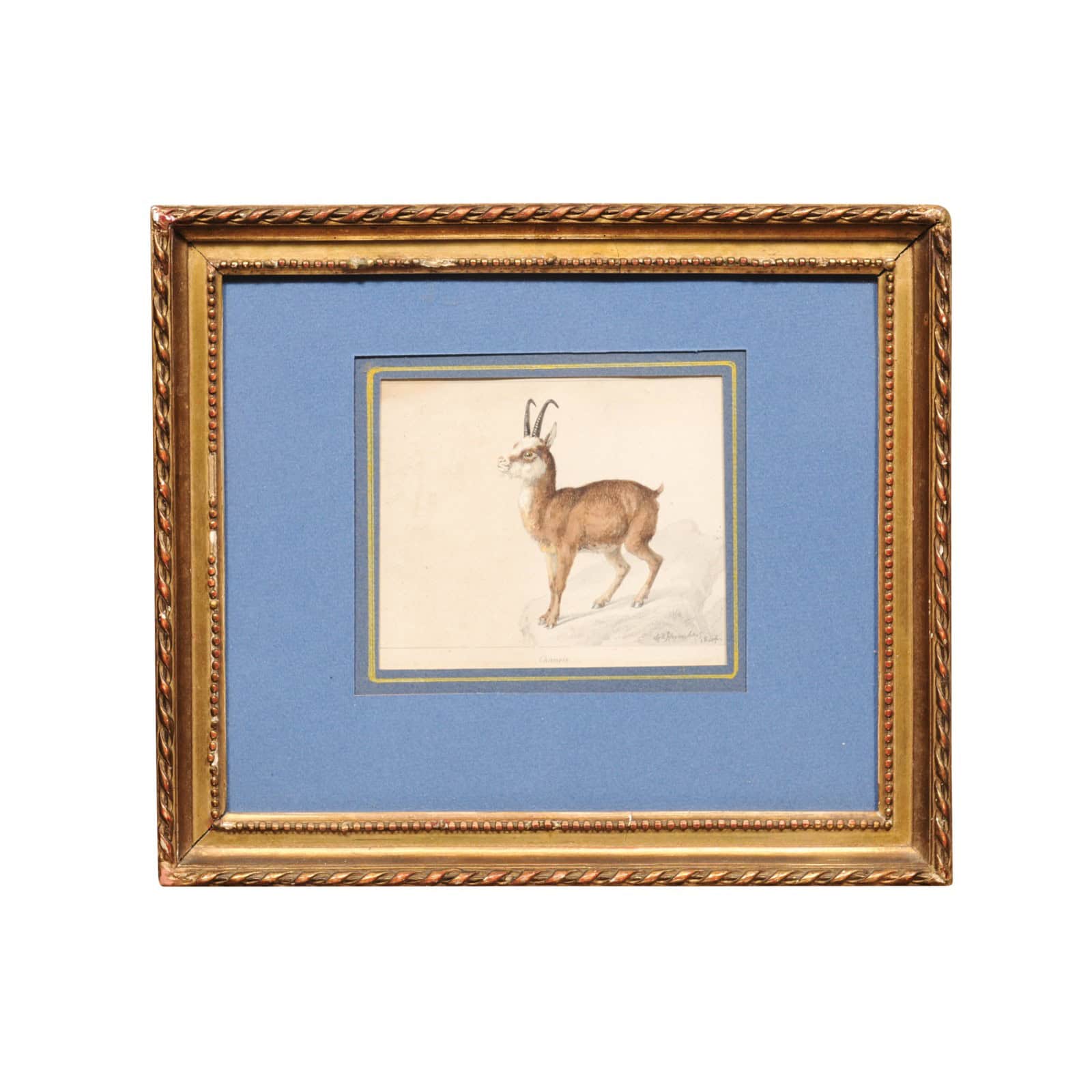 Giltwood Framed 19th Century French "Chamois" Drawing on Paper, by C Humbert 1847 - Image 2