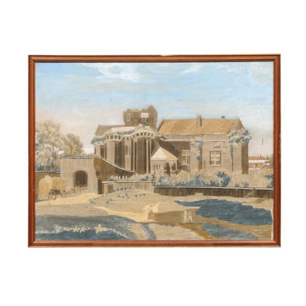 Giltwood Framed 19th Century French Silk Sampler / Textile of Landscape - Image 2