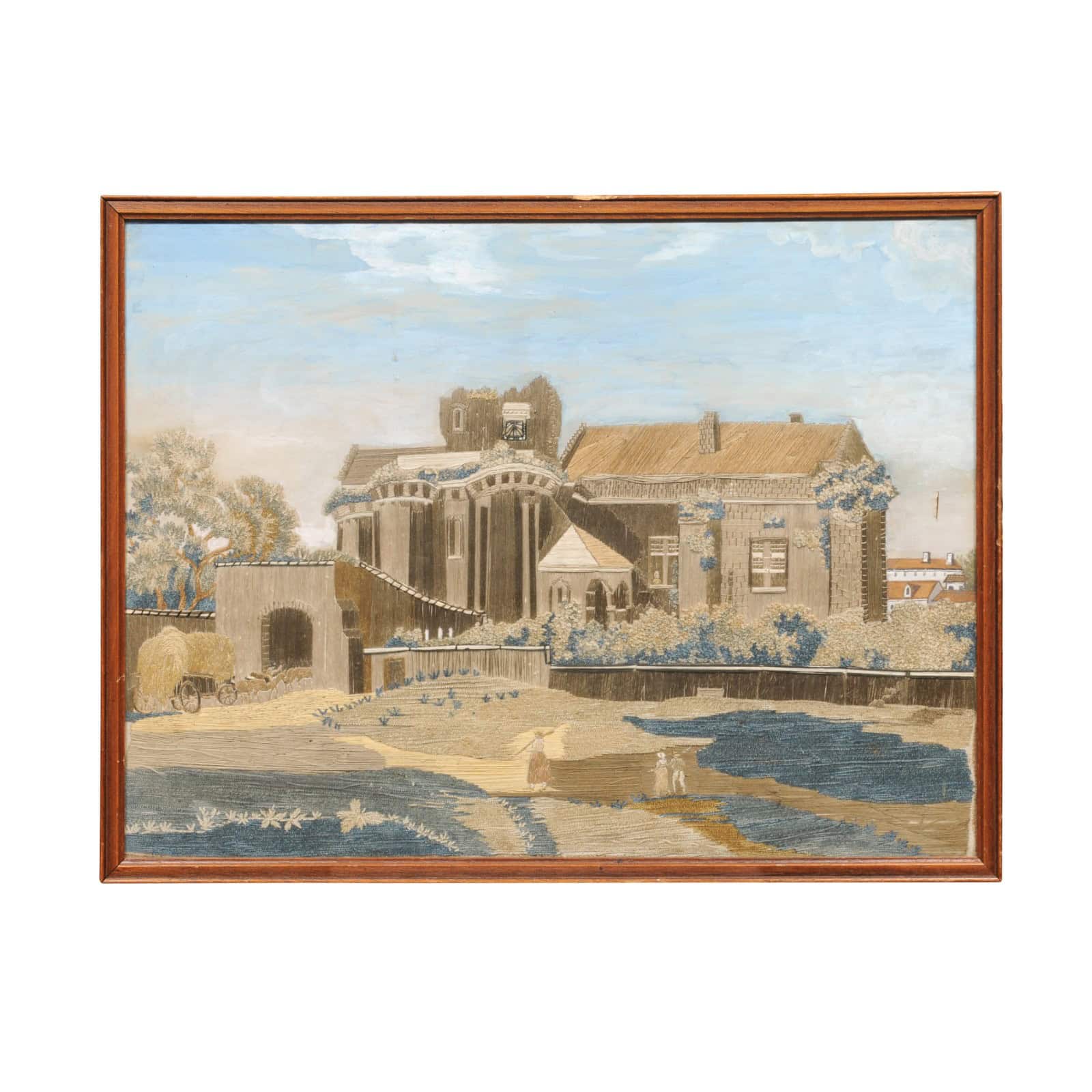 Giltwood Framed 19th Century French Silk Sampler / Textile of Landscape - Image 2