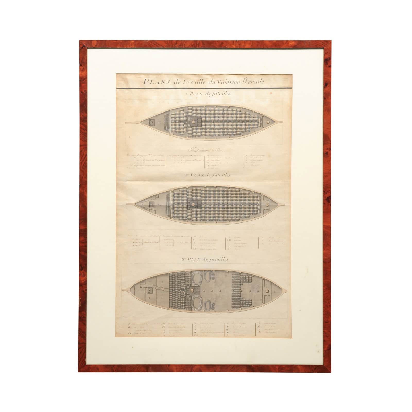 Framed Mid 19th Century Engraving of Ship Barrels / Cargo Hold Plan - Image 2