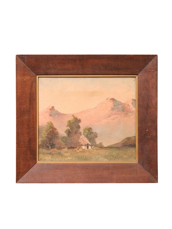 Framed Oil Landscape Painting of Mountain Vista, 19th Century France