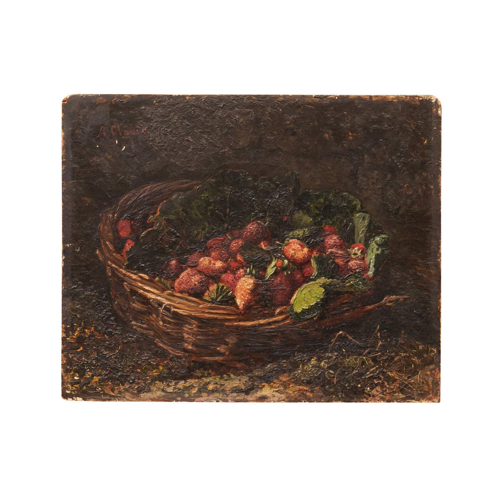 19th Century French Oil on Board Still Life Painting, Basket of Fruits, Signed "A. Claude" - Image 2