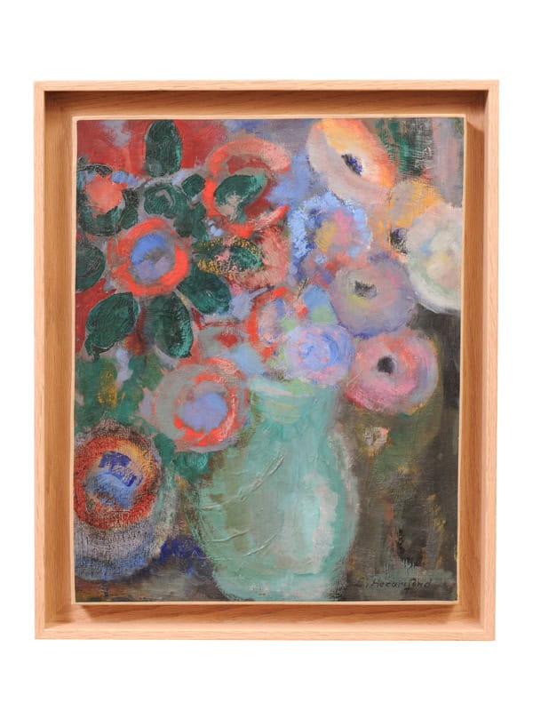 Framed Oil on Canvas Floral Painting by Herzari Fend ca. 1970