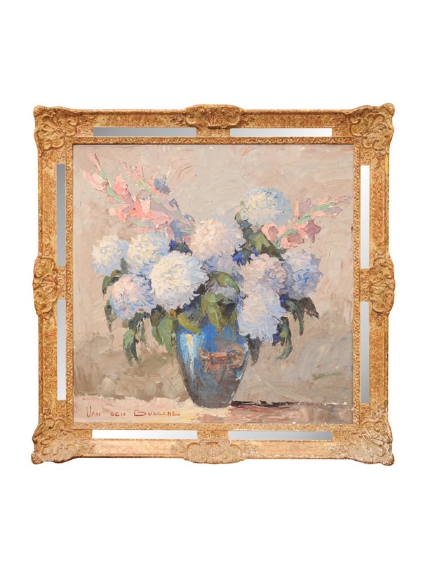 Giltwood French Framed Oil on Canvas Floral Painting