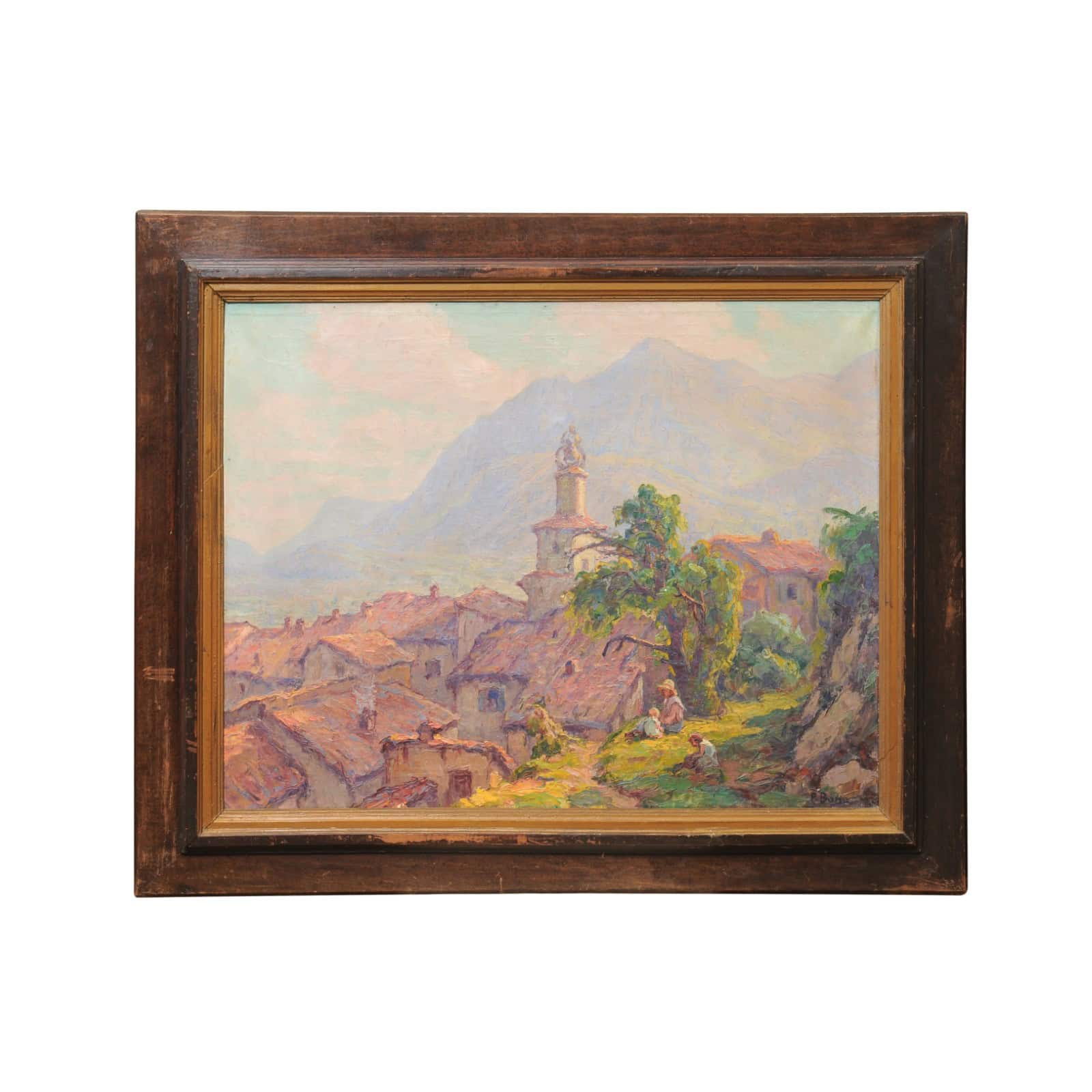 Large Framed Oil on Canvas Landscape Painting, South of France Castellane ca. 1900 - Image 2