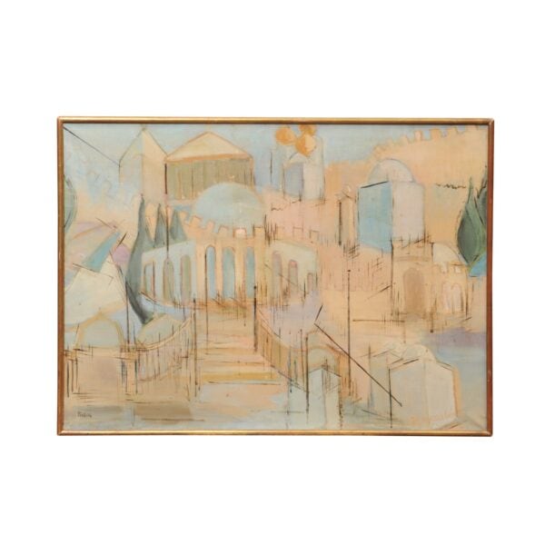 Framed Oil Painting of Old City Walls, France ca. 1960 signed "Pinkas" - Image 2