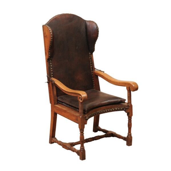 17th Century French Walnut Reclining Fauteuil in Leather with Fold Out Ottoman Option - Image 2