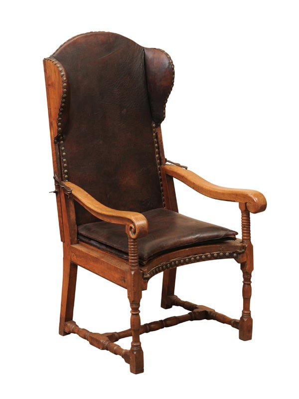 17th Century French Walnut Reclining Fauteuil in Leather with Fold Out Ottoman Option
