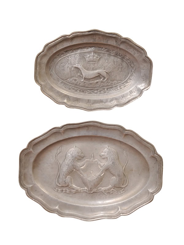 Pair of Oval 18th Century French Pewter Platters with Animals Depicted