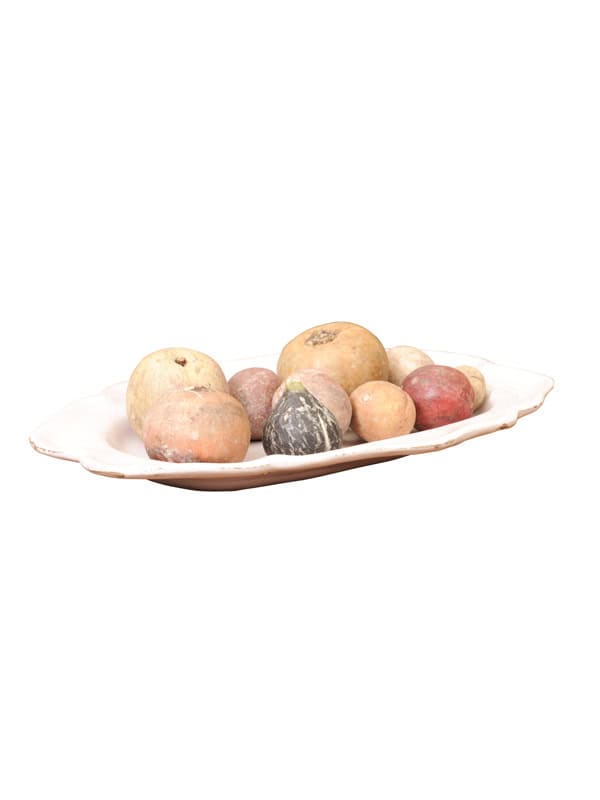 Set of 10 19th Century Italian Marble Fruits with Faience Platter