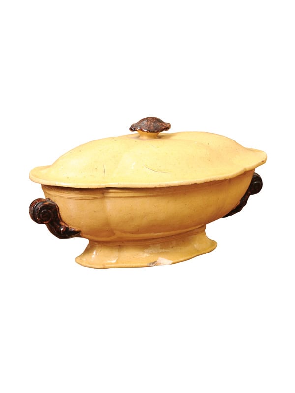 Yellow Glazed Pottery Tureen, France 19th Century