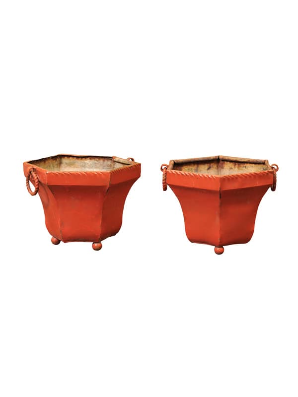 Pair of Orange Painted Tole Planters, France ca. 1950