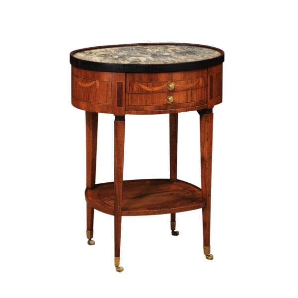 Oval 18th Century Italian Neoclassical Side Table with Green Marble Top & Inlay, ca. 1780 - Image 2