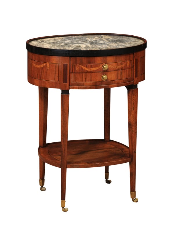 Oval 18th Century Italian Neoclassical Side Table with Green Marble Top & Inlay, ca. 1780