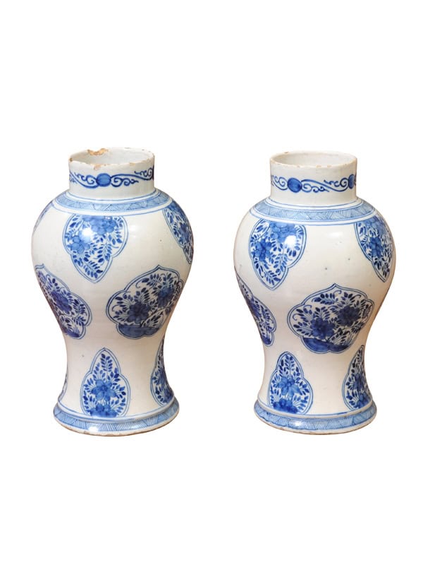 Pair of 18th Century Delft Blue & White Vases