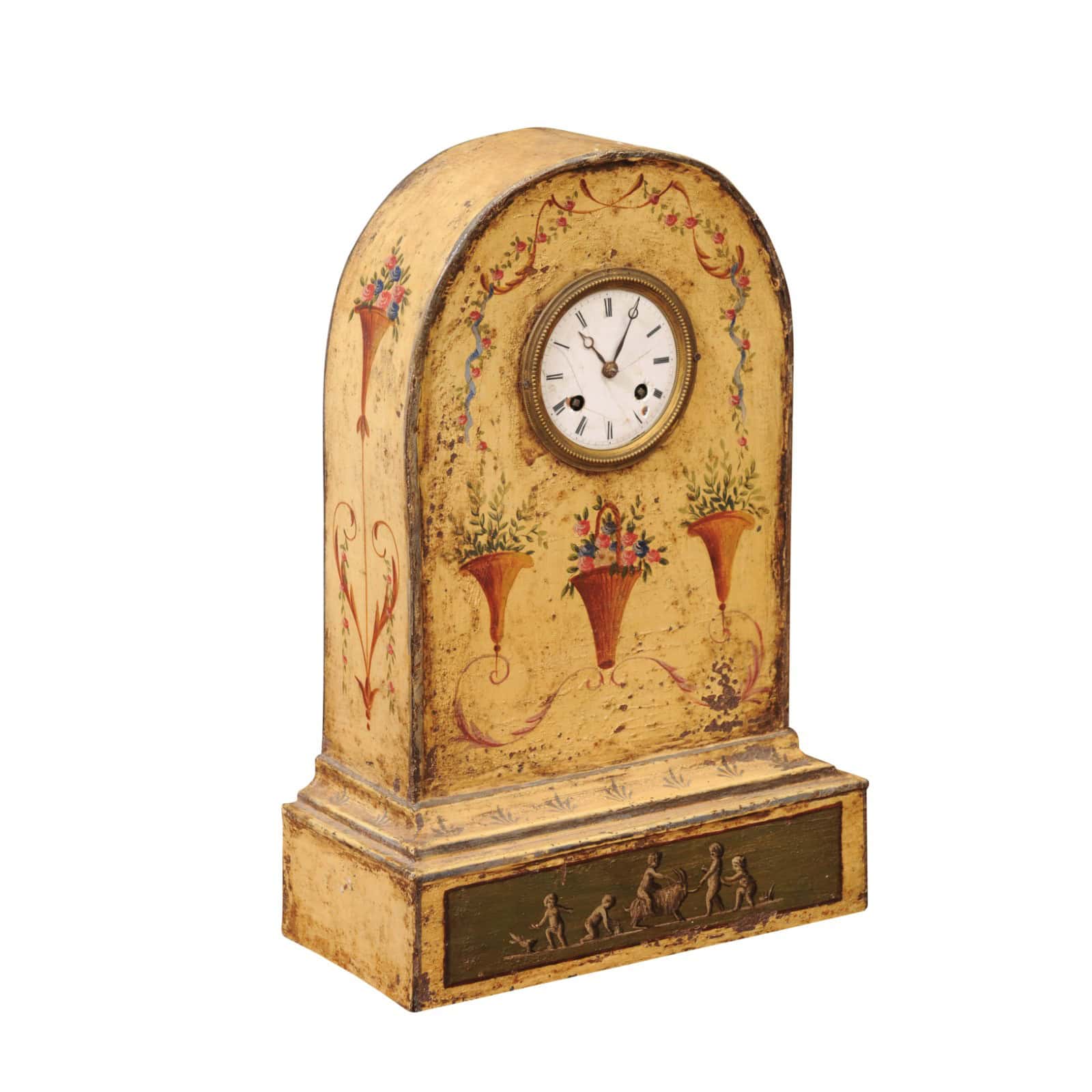 Floral Painted Tole "Borne" Mantle Clock, France 19th Century - Image 2