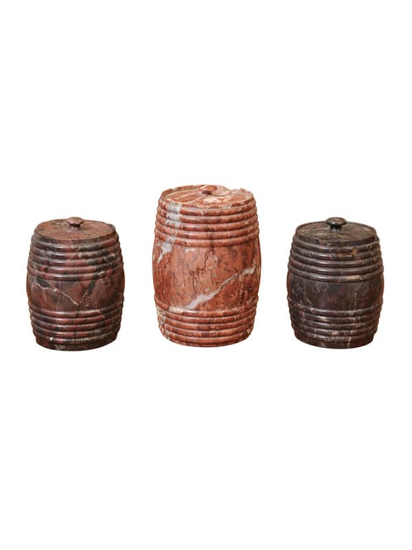 Set of 3 19th Century French Marble Tobacco Jars with Lids