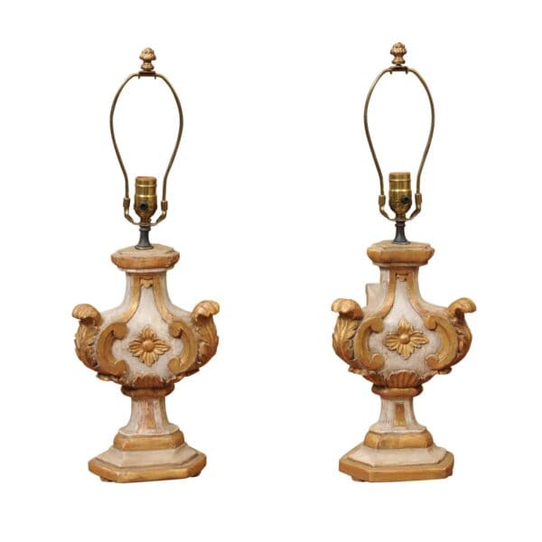 Pair of Italian Painted & Parcel Gilt Architectural Elements, Wired as Lamps, ca. 1890 - Image 2