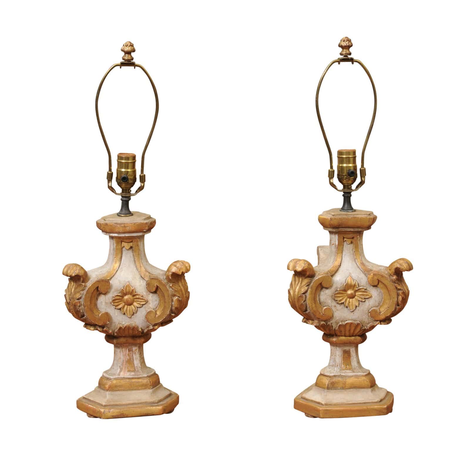 Pair of Italian Painted & Parcel Gilt Architectural Elements, Wired as Lamps, ca. 1890 - Image 2