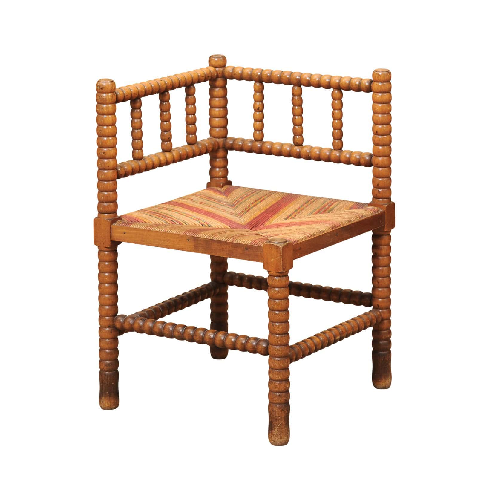 Bobbin Turned Corner Chair with Straw Seat, ca. 1920 France - Image 2