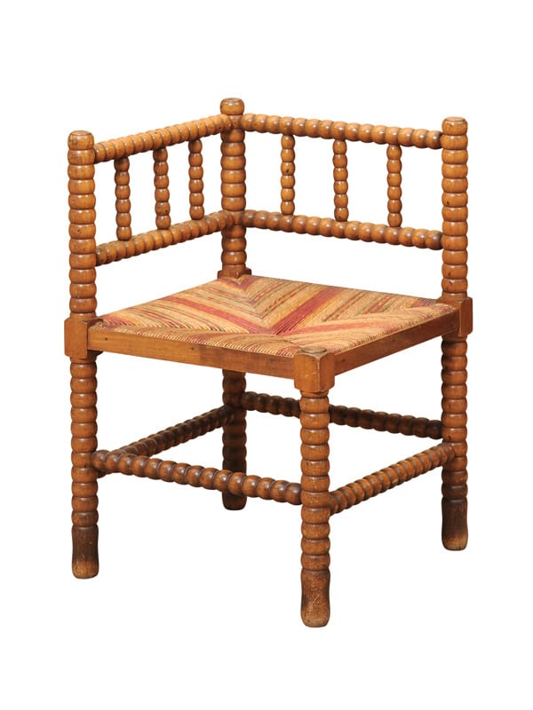 Bobbin Turned Corner Chair with Straw Seat, ca. 1920 France