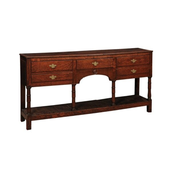 Late 18th Century English Oak Dresser Base with 5 Drawers, Arched Detail and Pot Board Below - Image 2