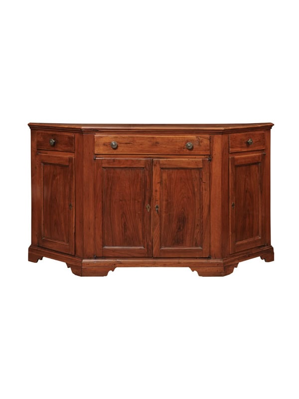 Italian Scantonata Walnut Credenza  with 4 Paneled doors , 19th Century