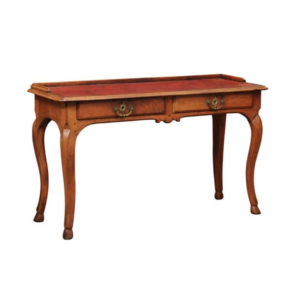 18th Century French Louis XV Walnut Writing Table with Leather Top - Image 2