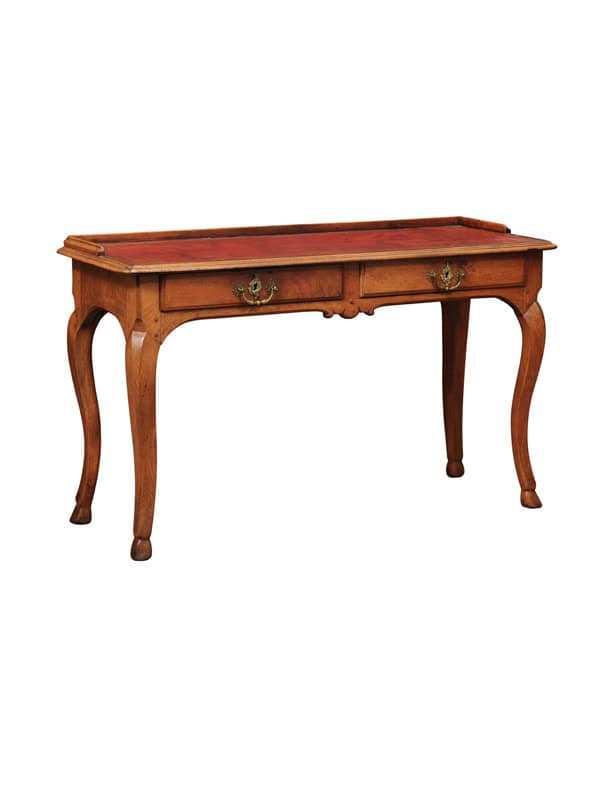 18th Century French Louis XV Walnut Writing Table with Leather Top