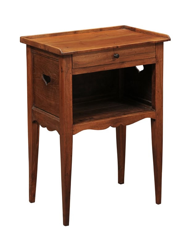 Walnut Chevet / Bedside Table with Drawer, French 18th Century