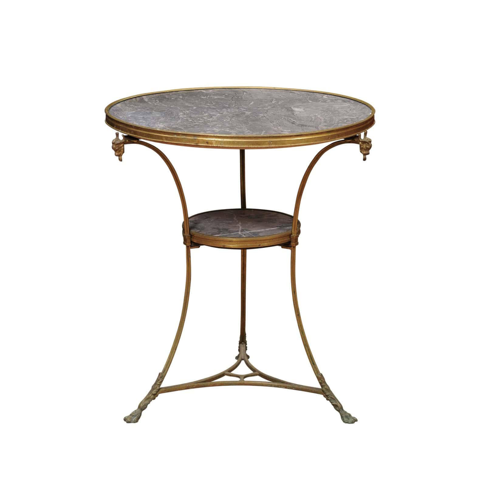 19th Century French Louis XVI Style Gueridon in Bronze with Grey Marble Top and Rams Head Detail - Image 2