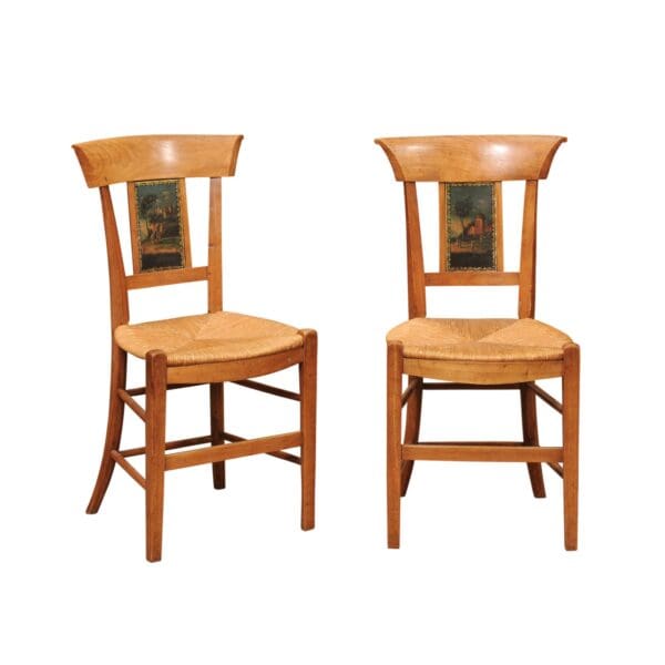 Pair of French Directoire Side Chairs with Rush Seats & Painted Backsplats, ca. 1800 - Image 2