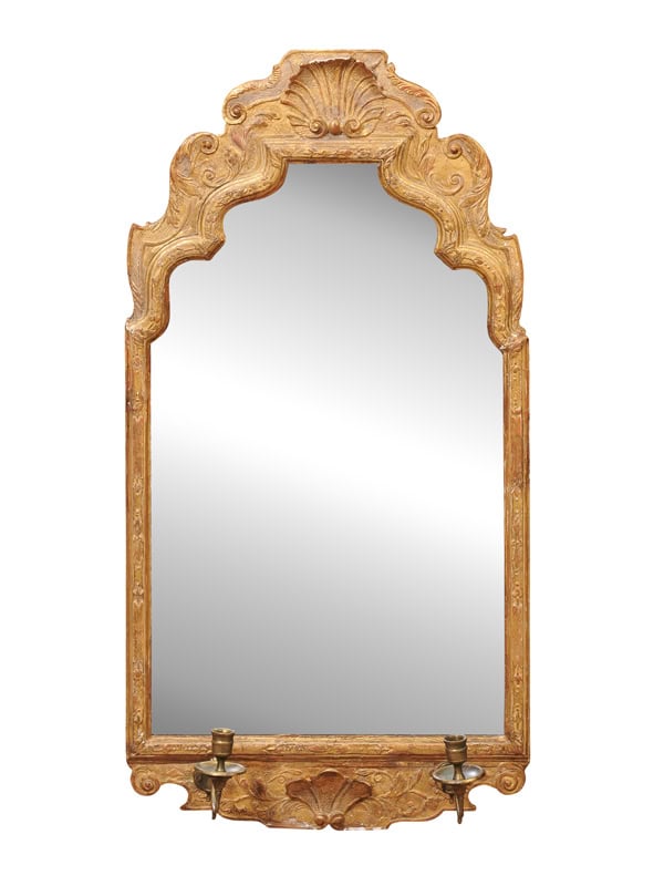 18th Century English Queen Anne Giltwood Mirror with Mercury Glass with Hand Bevel