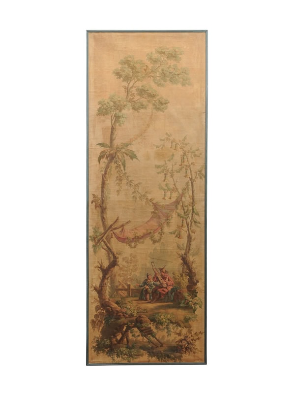 Large Framed Oil on Canvas Chinoiserie Scene Painting, 19th Century France
