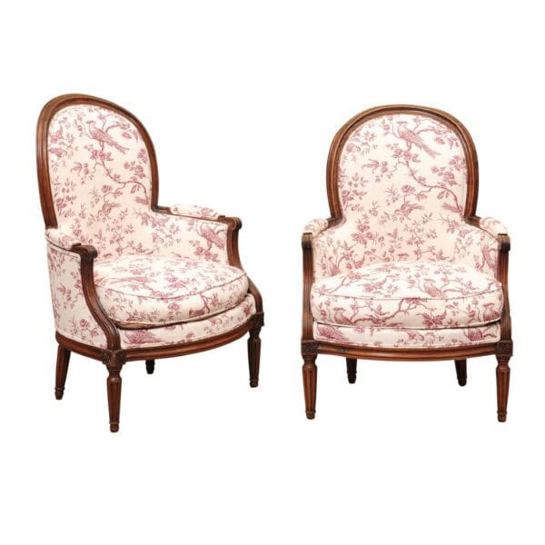 Pair of 18th Century French Louis XVI Walnut Bergeres ca. 1780 - Image 2