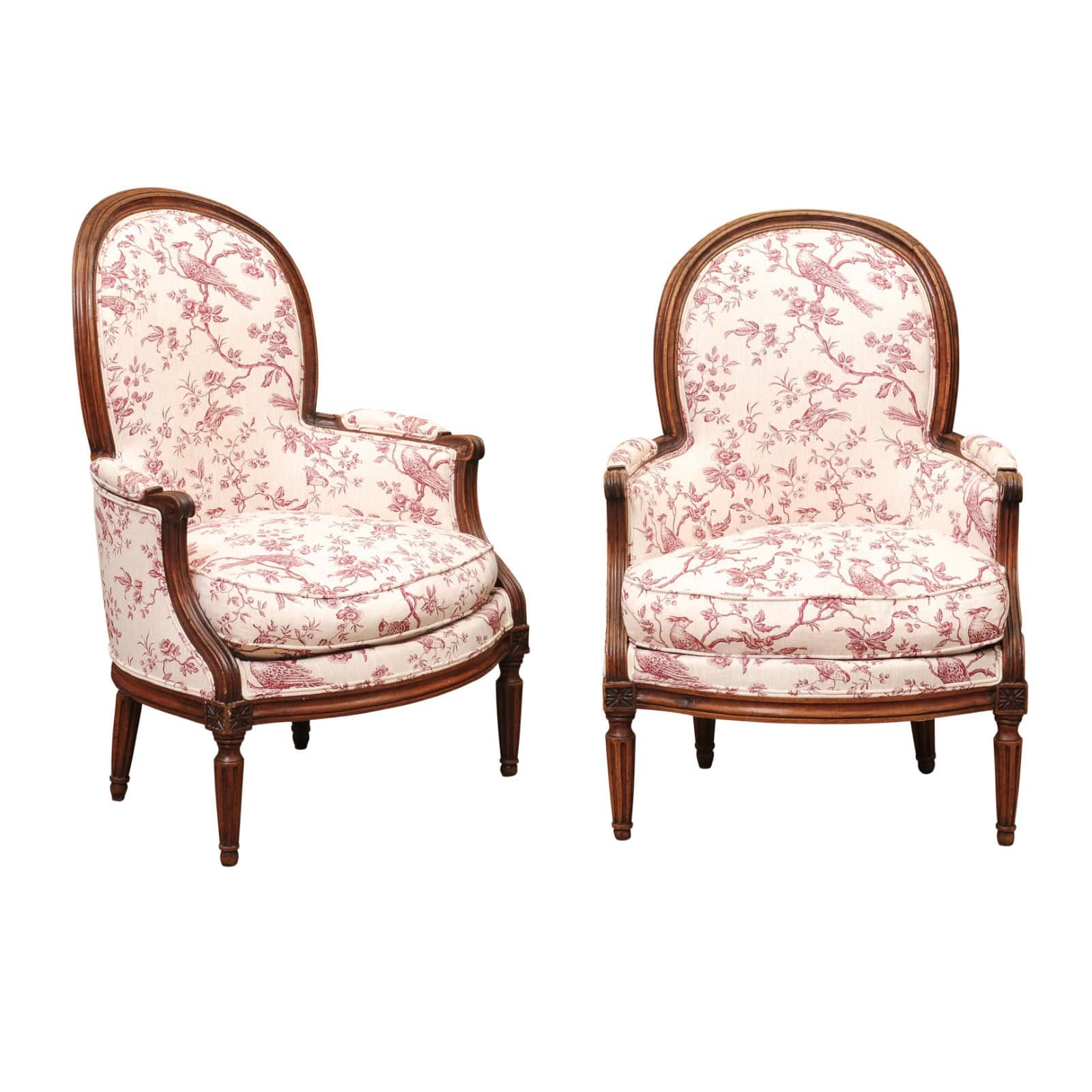 Pair of 18th Century French Louis XVI Walnut Bergeres ca. 1780 - Image 2