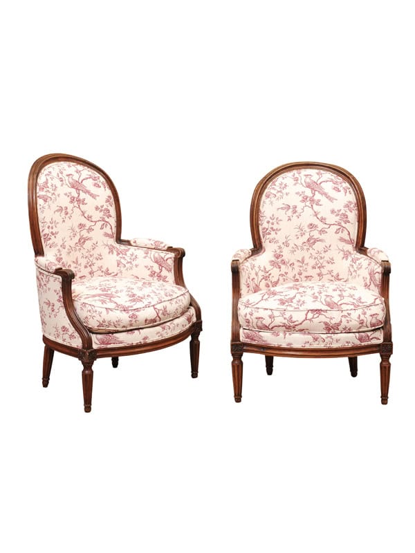 Pair of 18th Century French Louis XVI Walnut Bergeres ca. 1780