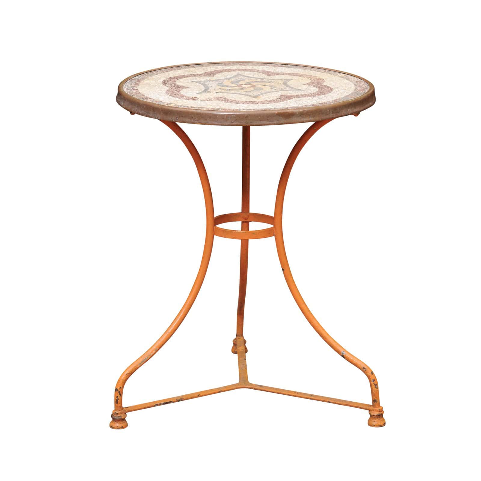 Orange Painted Iron Bistro Table with Mosaic Ceramic Top, France ca. 1900 - Image 2