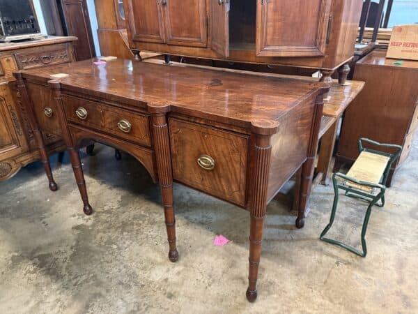 English Regency Mahogany Sideboard with Reeded Detail and Rounded Legs, Early 19th Century